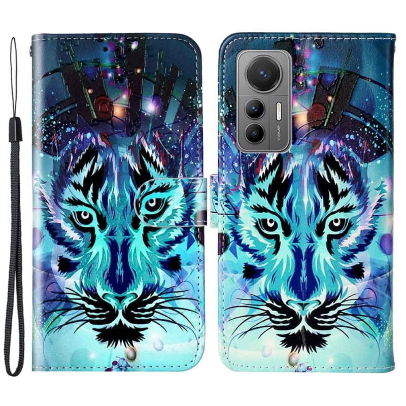 Capa Folio Para Xiaomi 12 Lite Tigre Com Cordão