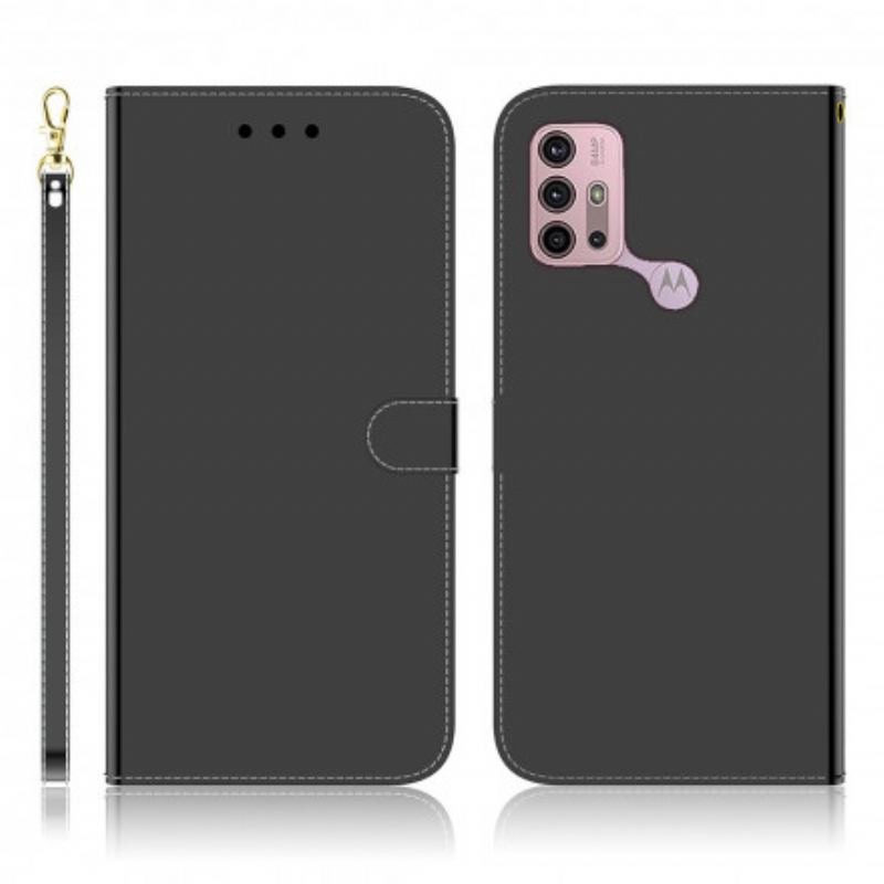 Capa De Couro Para Moto G30 / G10 Capa De Espelho De Couro Sintético