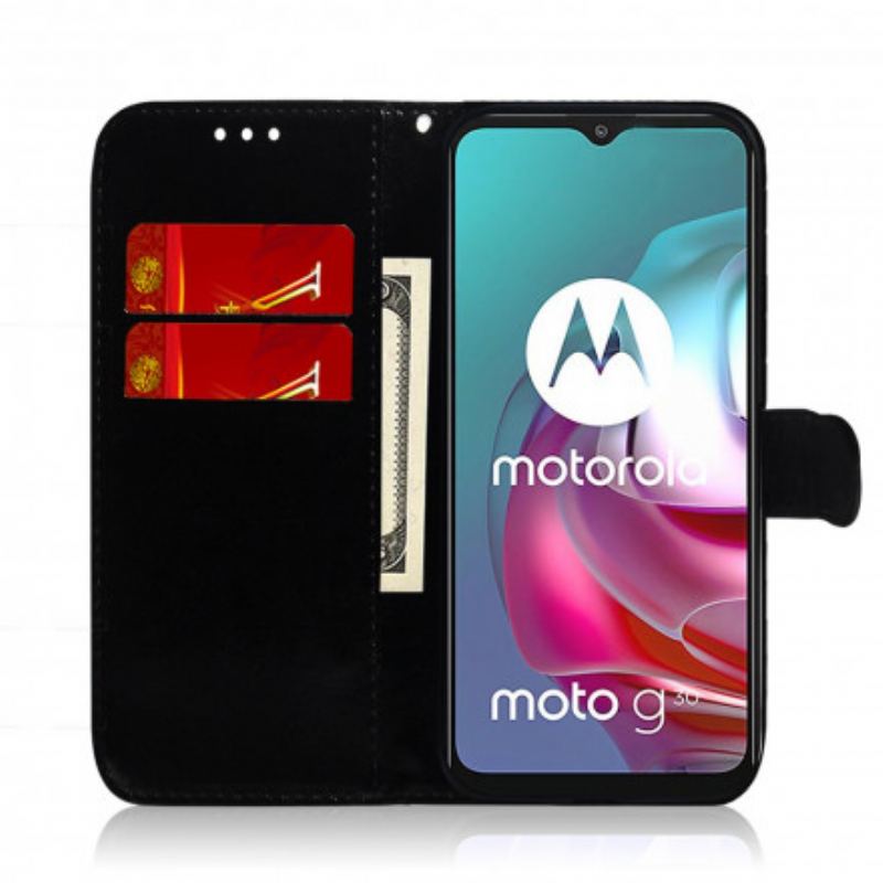 Capa De Couro Para Moto G30 / G10 Capa De Espelho De Couro Sintético