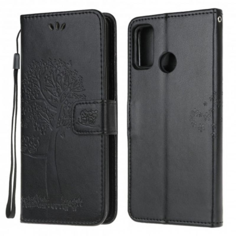 Capa Flip Para Moto G30 / G10 De Cordão Tanga E Corujas