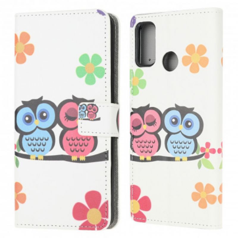 Capa Flip Para Moto G30 / G10 Par De Corujas