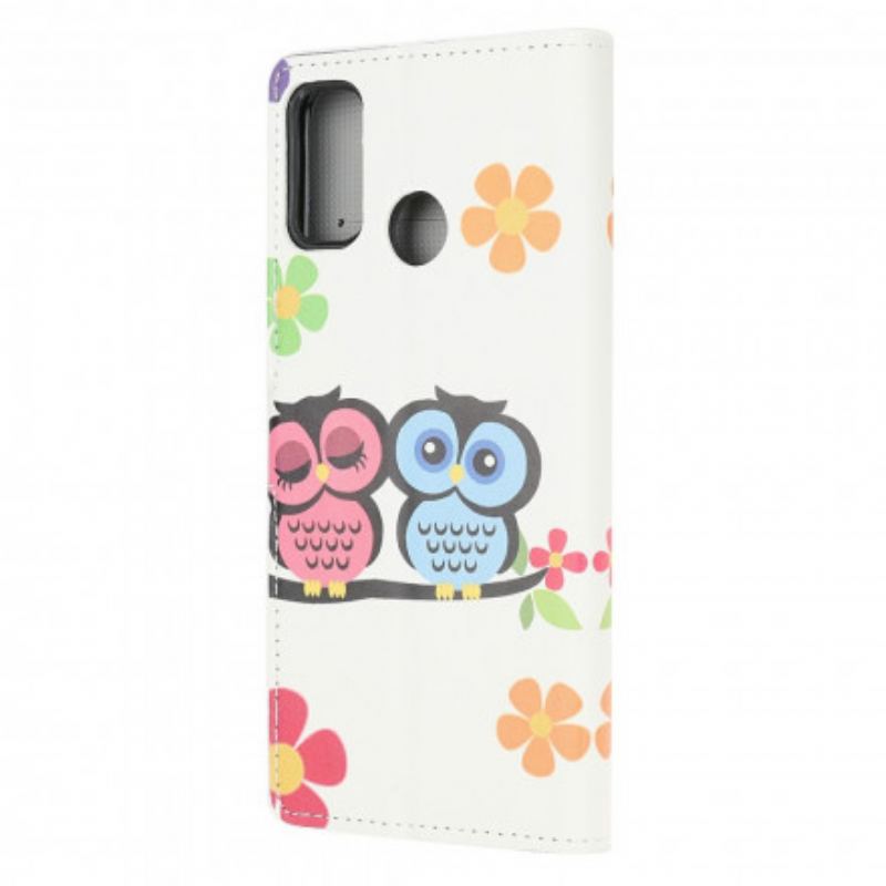 Capa Flip Para Moto G30 / G10 Par De Corujas