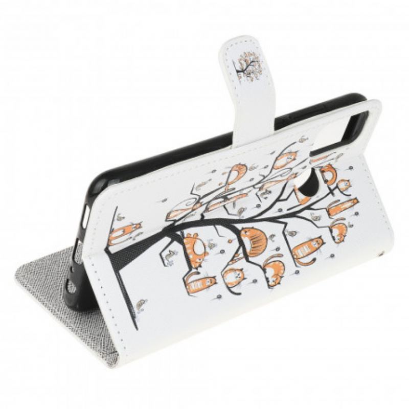 Capa Folio Para Moto G30 / G10 De Cordão Gatos Divertidos Com Alça