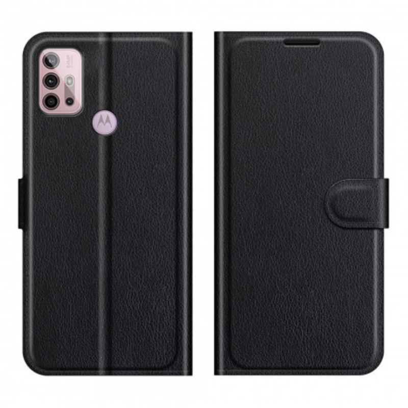 Capa Folio Para Moto G30 / G10 Efeito Lichia Clássico