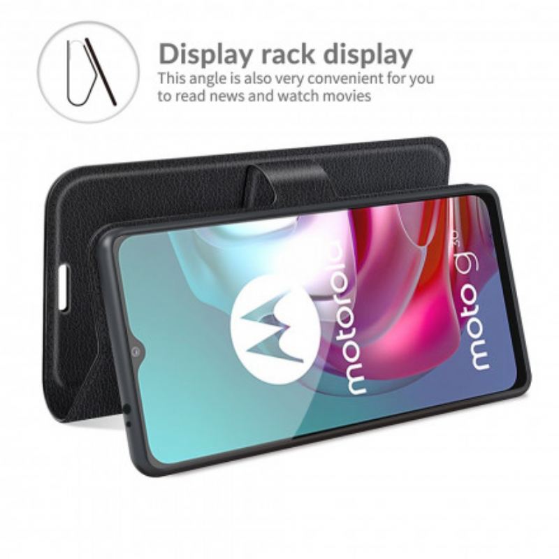Capa Folio Para Moto G30 / G10 Efeito Lichia Clássico