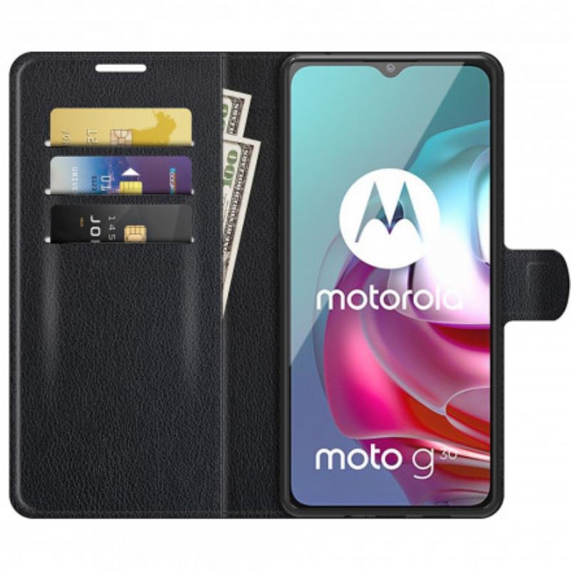 Capa Folio Para Moto G30 / G10 Efeito Lichia Clássico