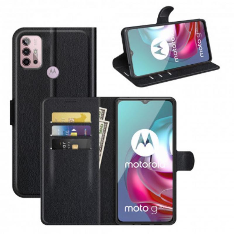 Capa Folio Para Moto G30 / G10 Efeito Lichia Clássico