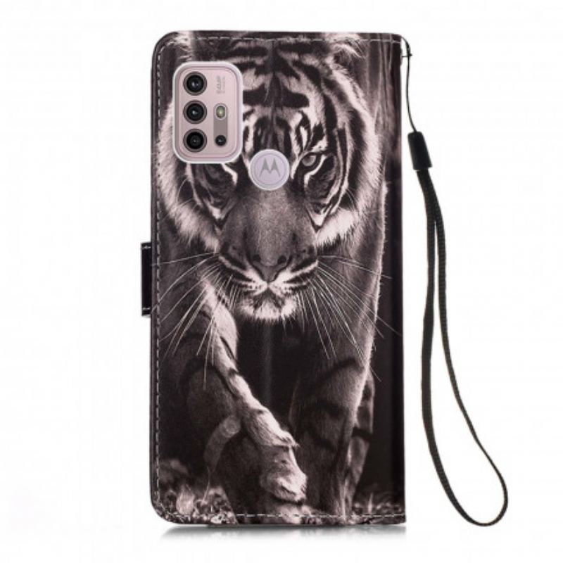 Capa Folio Para Moto G30 / G10 Tigre Da Noite