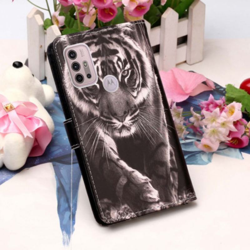 Capa Folio Para Moto G30 / G10 Tigre Da Noite