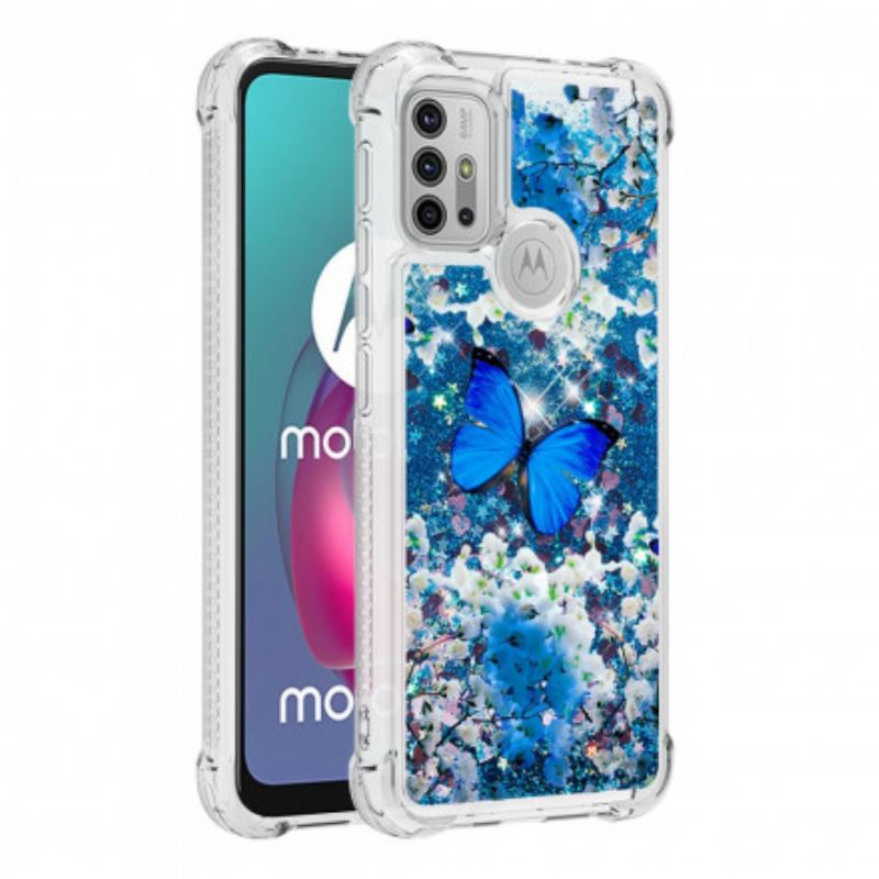 Capa Para Moto G30 / G10 Borboletas Azuis Brilhantes