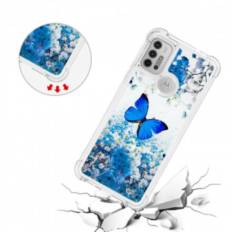 Capa Para Moto G30 / G10 Borboletas Azuis Brilhantes