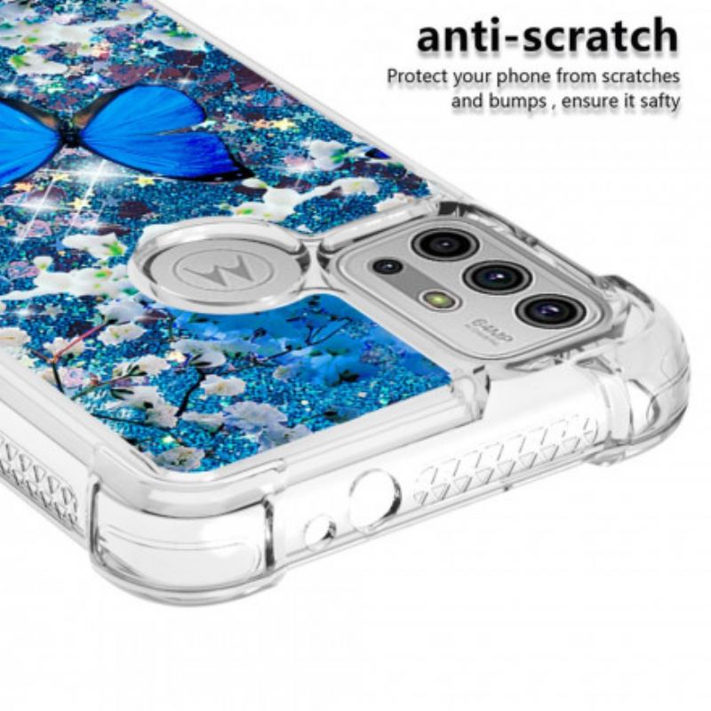Capa Para Moto G30 / G10 Borboletas Azuis Brilhantes