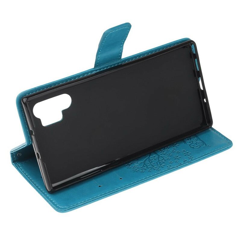 Capa Em Pele Para Samsung Galaxy Note 10 Plus De Cordão Tanga E Corujas