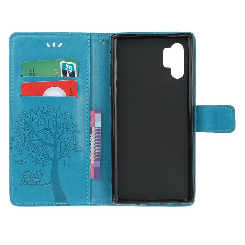 Capa Em Pele Para Samsung Galaxy Note 10 Plus De Cordão Tanga E Corujas