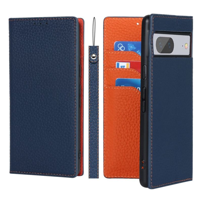 Capa De Celular Para Google Pixel 7 De Cordão Flip Correia De Couro Litchi Genuíno