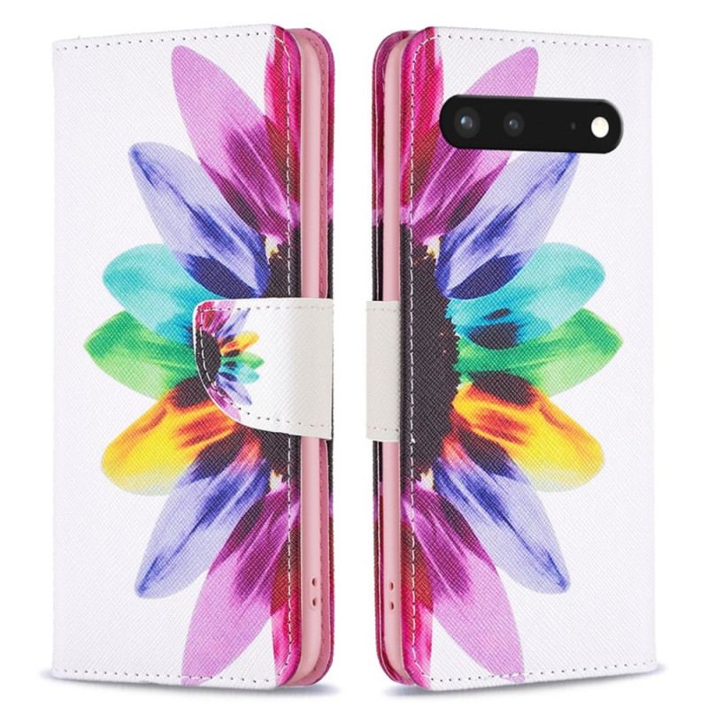 Capa De Couro Para Google Pixel 7 Flor Aquarela