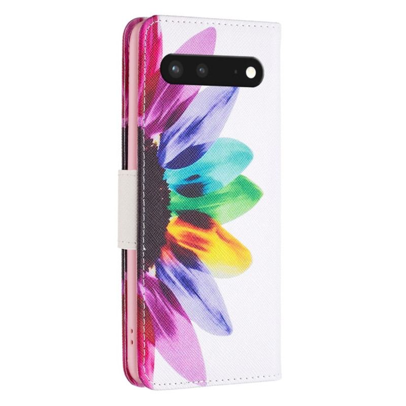 Capa De Couro Para Google Pixel 7 Flor Aquarela