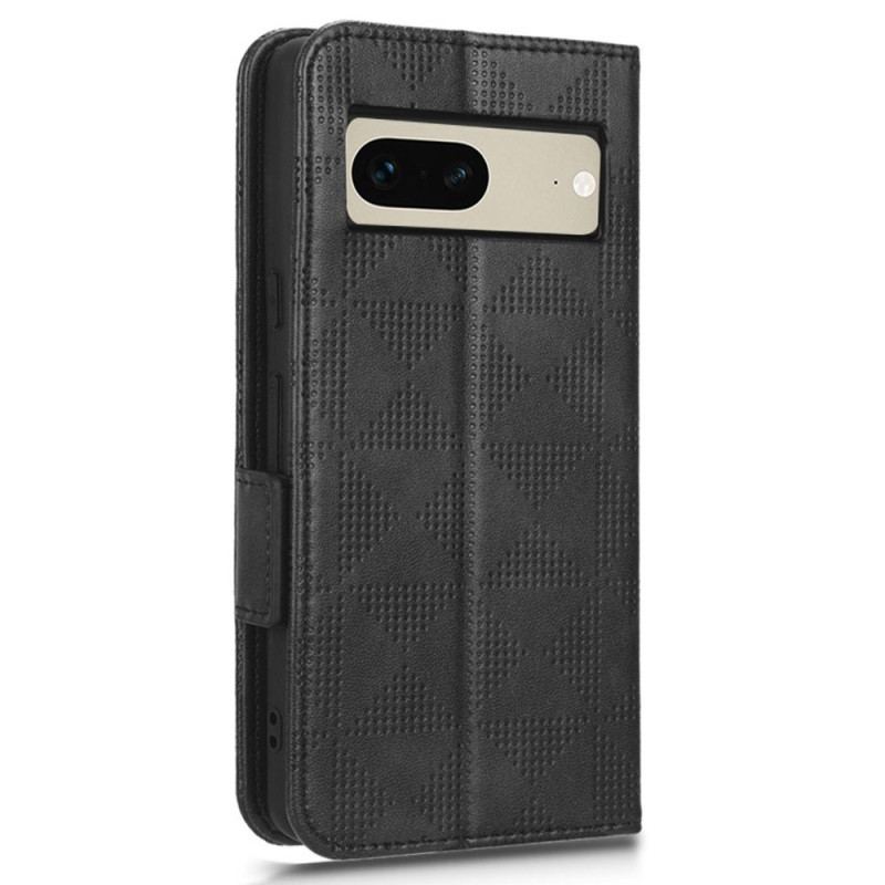 Capa De Couro Para Google Pixel 7 Triângulos Estampados Com Cordão