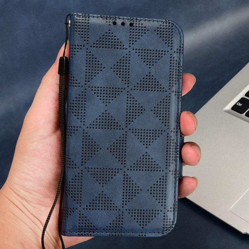 Capa De Couro Para Google Pixel 7 Triângulos Estampados Com Cordão