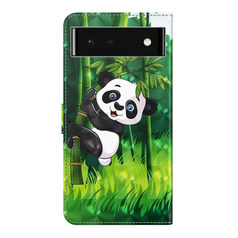 Capa Em Pele Para Google Pixel 7 De Cordão Panda E Bambu Com Lanyard
