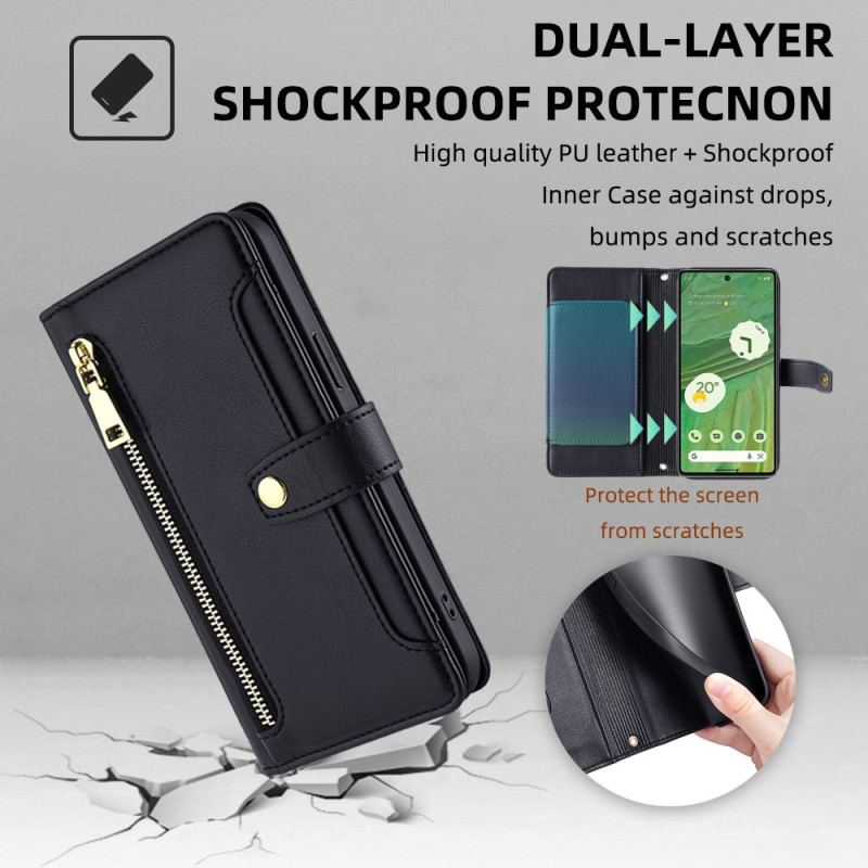 Capa Flip Para Google Pixel 7 Com Alça E Alça De Ombro
