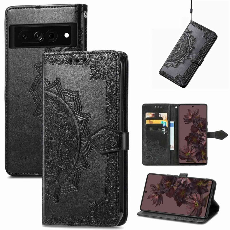 Capa Flip Para Google Pixel 7 De Cordão Mandala Retrô Com Tiras