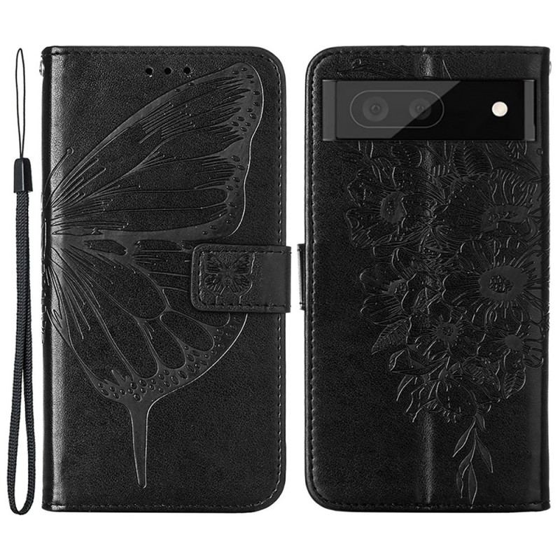 Capa Flip Para Google Pixel 7 Design De Borboleta Com Cordão