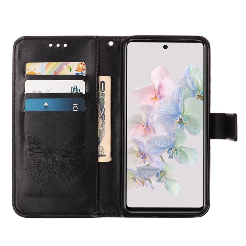 Capa Flip Para Google Pixel 7 Design De Borboleta Com Cordão