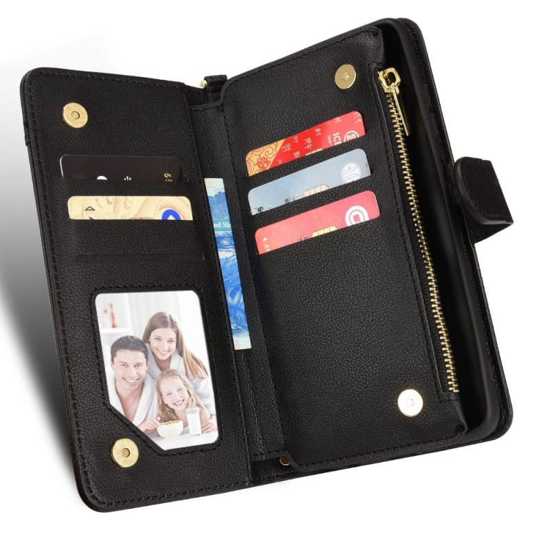 Capa Folio Para Google Pixel 7 Couro Falso Com Cordão E Alça De Ombro