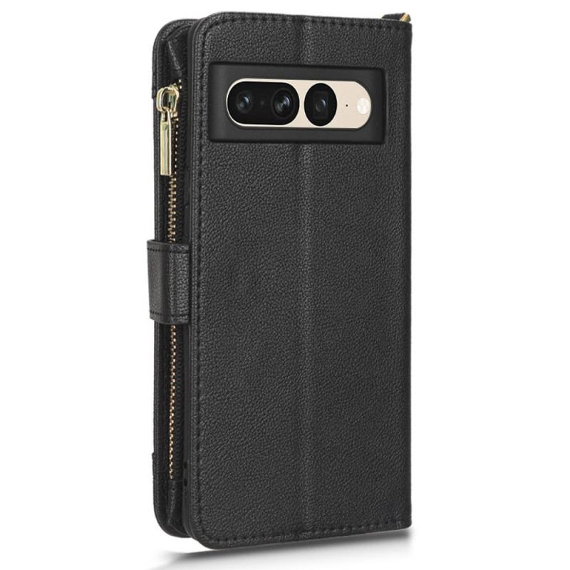 Capa Folio Para Google Pixel 7 Couro Falso Com Cordão E Alça De Ombro