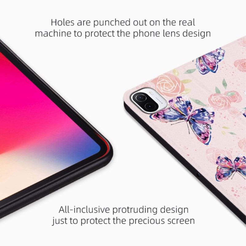 Capa De Couro Para Xiaomi Pad 5 Borboletas Solteiras