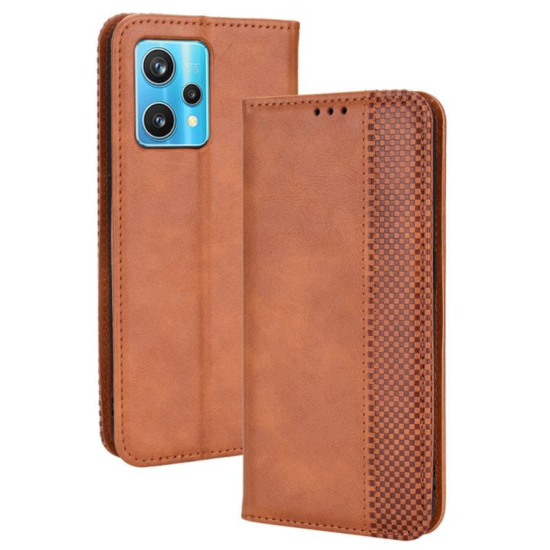 Capa De Celular Para Realme 9 5G Flip Efeito Couro Vintage Estilizado