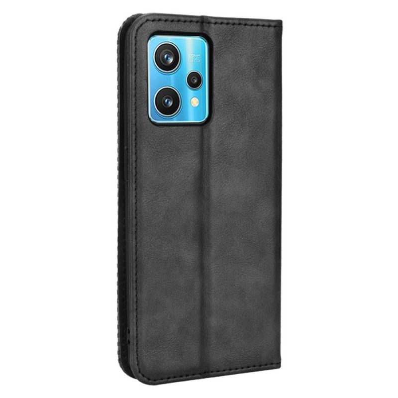 Capa De Celular Para Realme 9 5G Flip Efeito Couro Vintage Estilizado