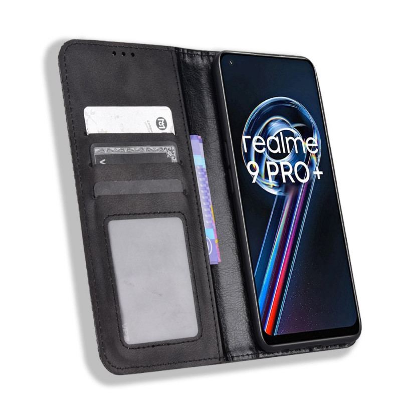 Capa De Celular Para Realme 9 5G Flip Efeito Couro Vintage Estilizado