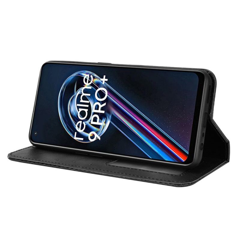 Capa De Celular Para Realme 9 5G Flip Efeito Couro Vintage Estilizado