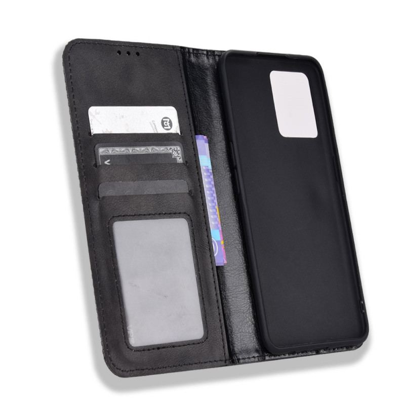 Capa De Celular Para Realme 9 5G Flip Efeito Couro Vintage Estilizado