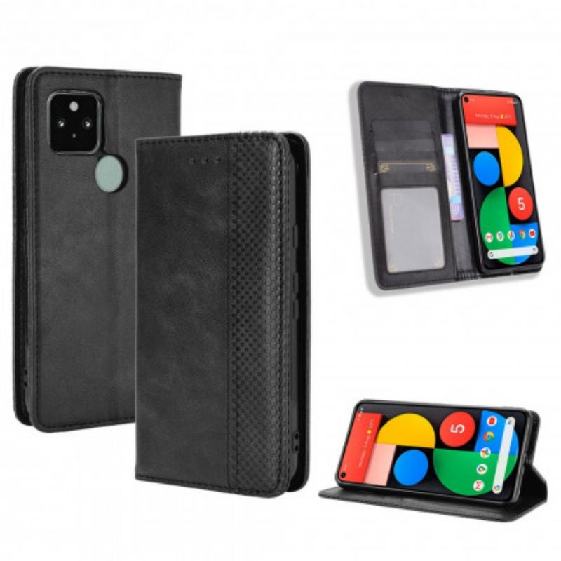 Capa De Celular Para Google Pixel 5 Flip Efeito Couro Vintage Estilizado