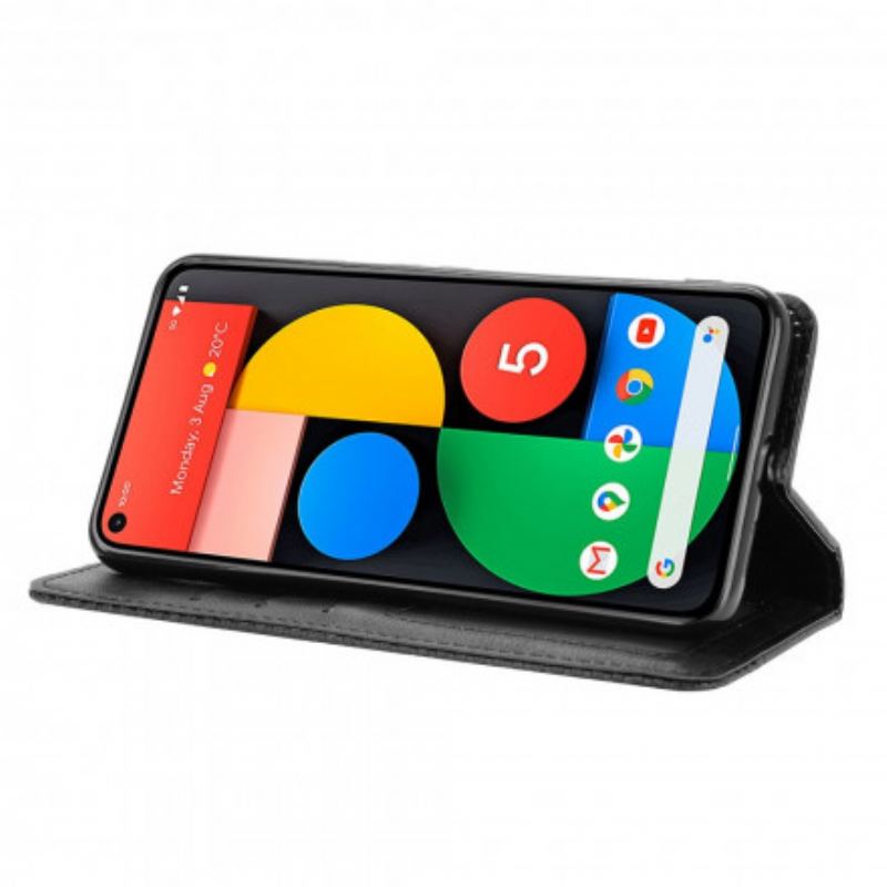 Capa De Celular Para Google Pixel 5 Flip Efeito Couro Vintage Estilizado