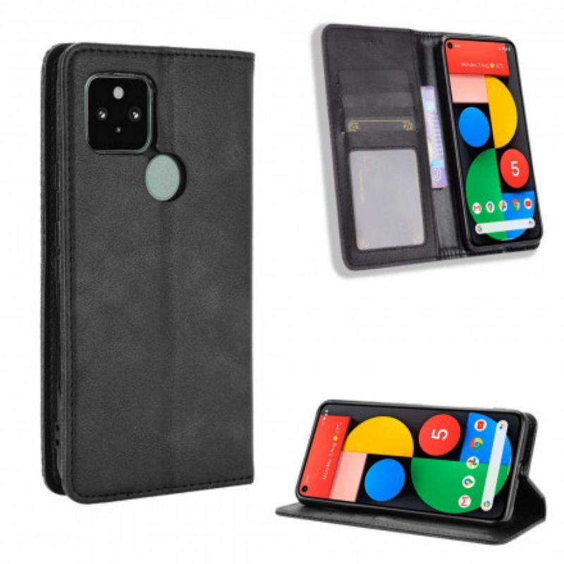 Capa De Celular Para Google Pixel 5 Flip Efeito Couro Vintage Estilizado