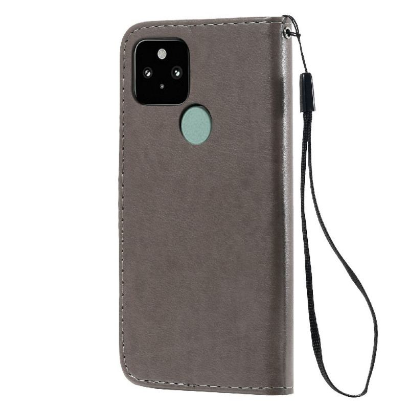 Capa De Couro Para Google Pixel 5 De Cordão Gato E Abelha Com Cordão