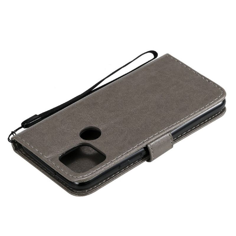 Capa De Couro Para Google Pixel 5 De Cordão Gato E Abelha Com Cordão