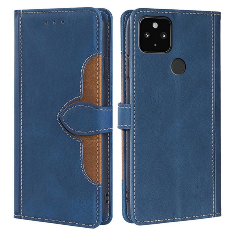 Capa De Couro Para Google Pixel 5 Couro Sintético Bicolor Estiloso