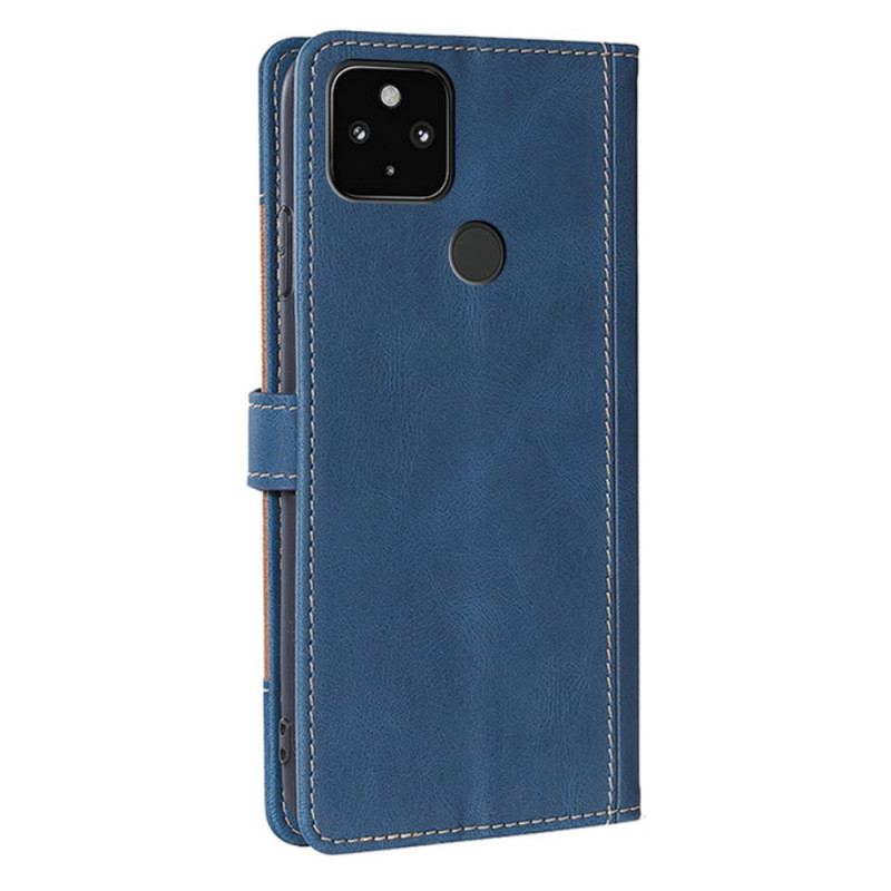 Capa De Couro Para Google Pixel 5 Couro Sintético Bicolor Estiloso