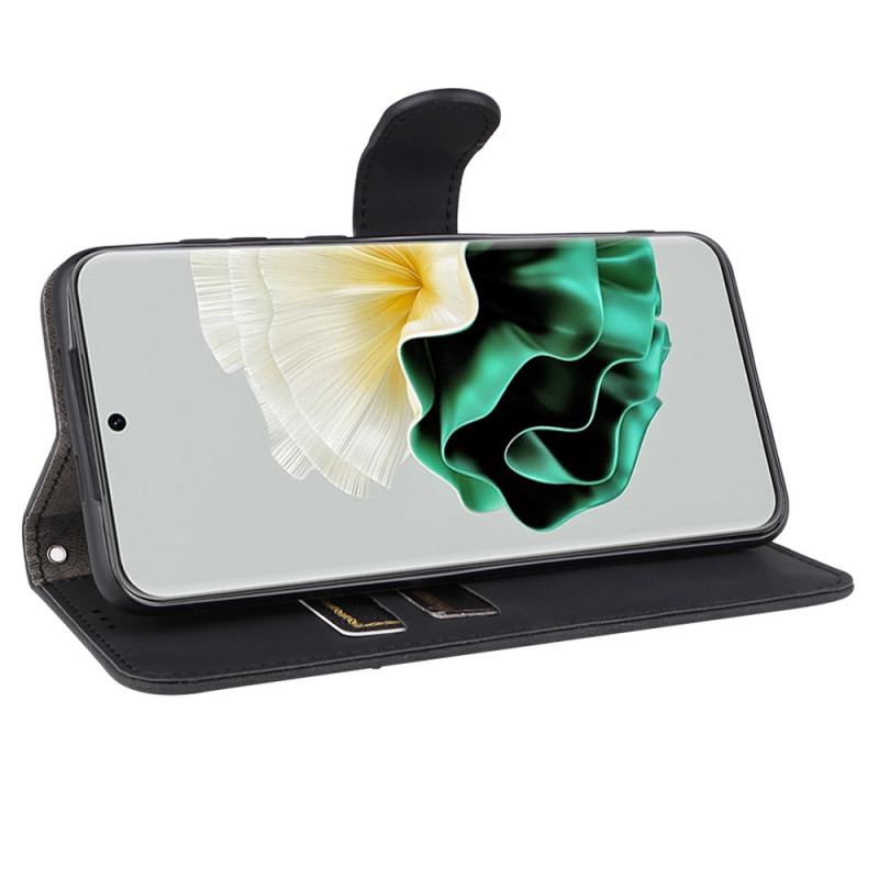 Capa Em Pele Para Huawei P60 Pro De Cordão Couro Sintético Liso Com Alça