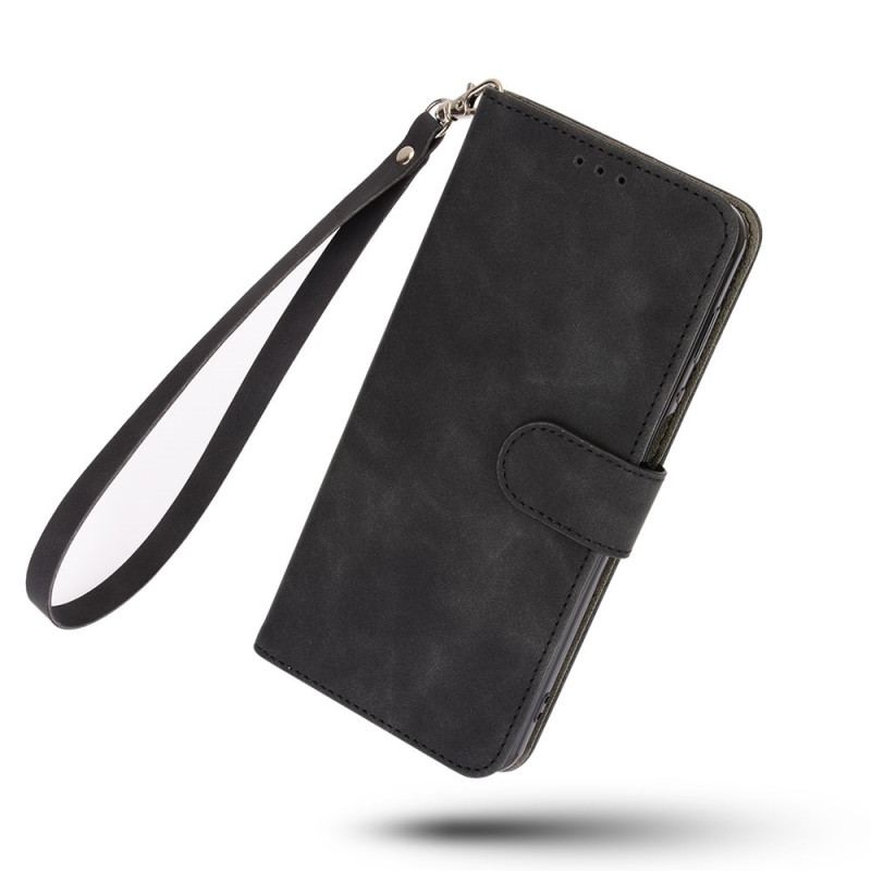 Capa Em Pele Para Huawei P60 Pro De Cordão Couro Sintético Liso Com Alça