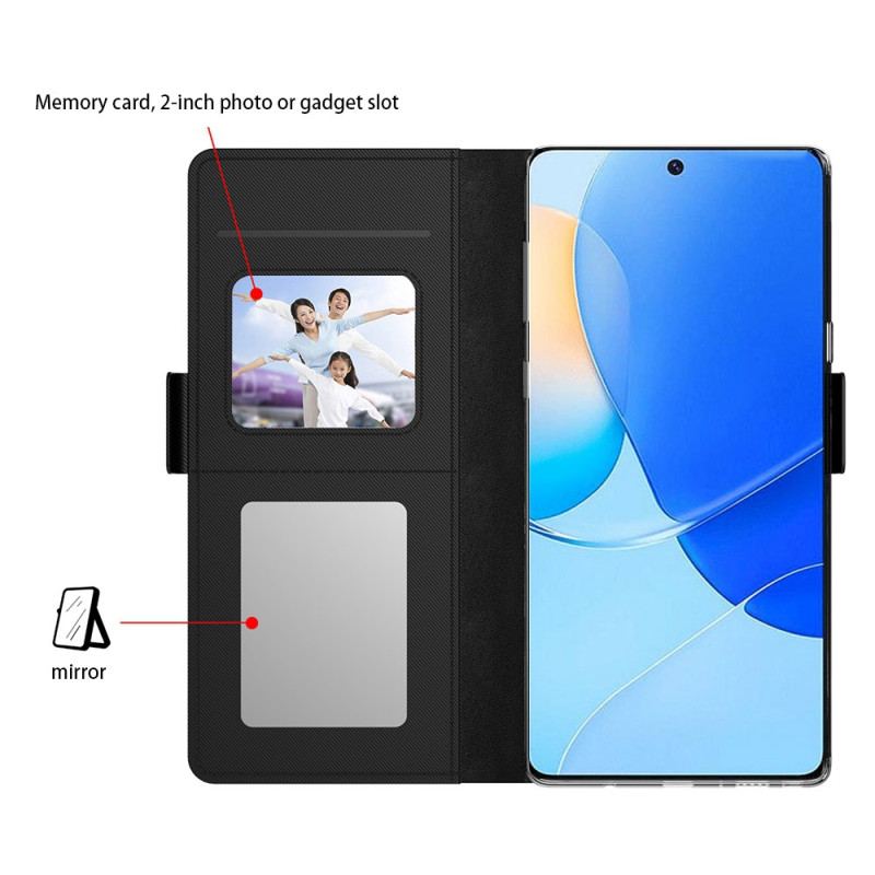 Capa Em Pele Para Huawei P60 Pro Espelho E Porta-cartões Removível
