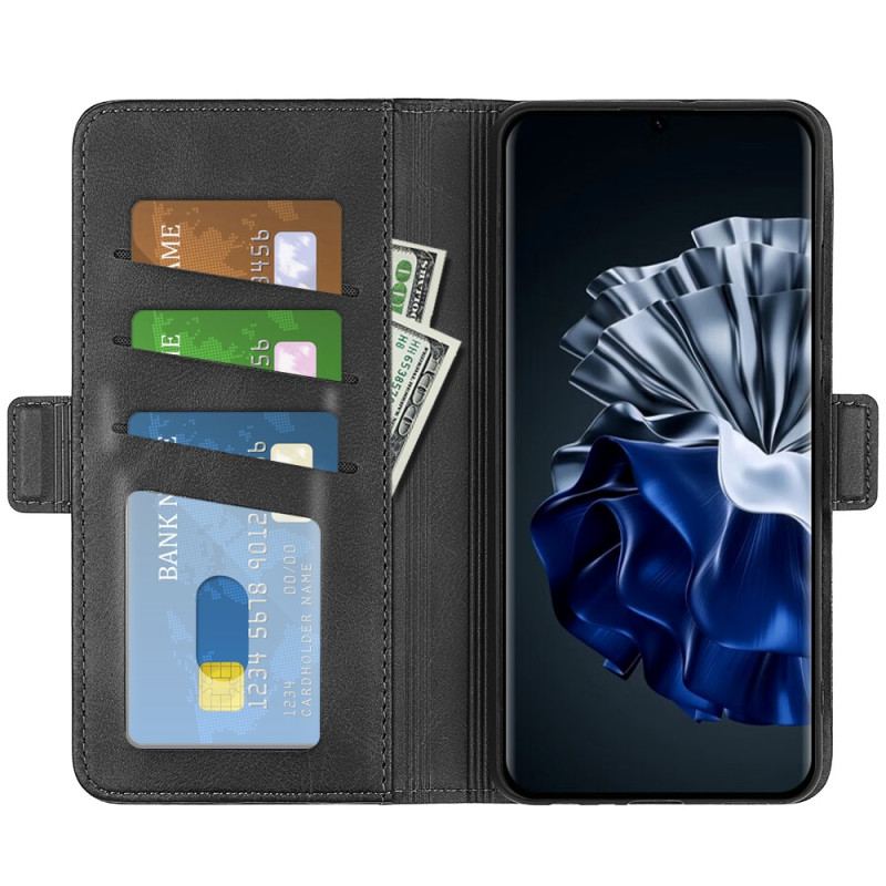 Capa Flip Para Huawei P60 Pro De Couro Aba Dupla