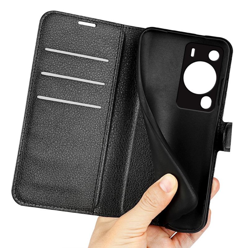 Capa Flip Para Huawei P60 Pro Efeito Couro Lichia