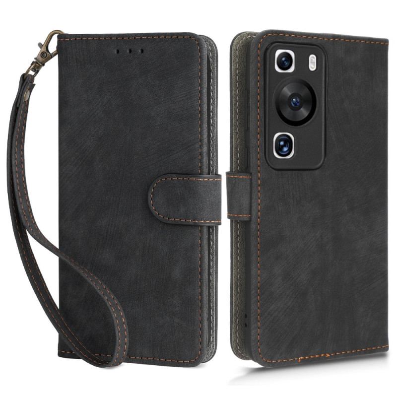 Capa Flip Para Huawei P60 Pro Rfid Clássico Com Cordão