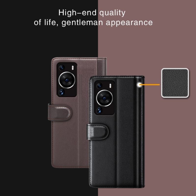 Capa Folio Para Huawei P60 Pro Couro Genuíno